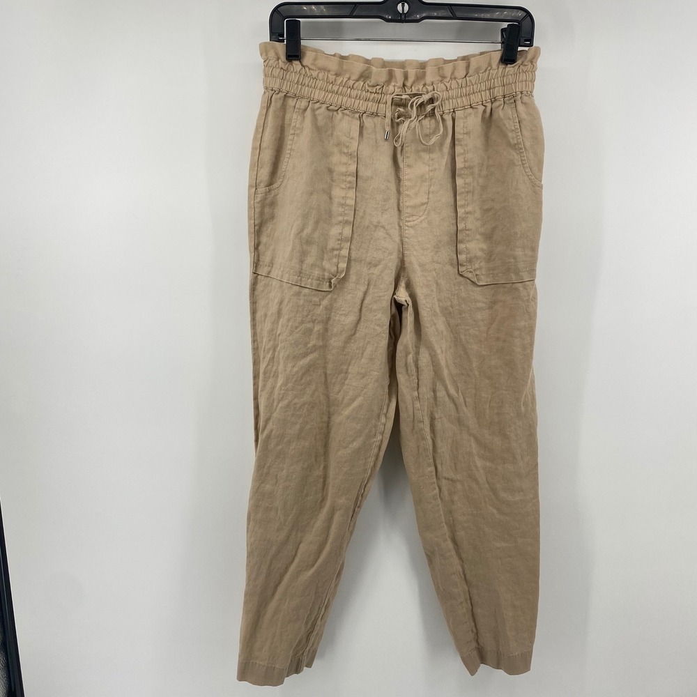 Lauren Ralph Lauren Linen Pants Womens 4P Tan Paperbag Waist Tapered Leg